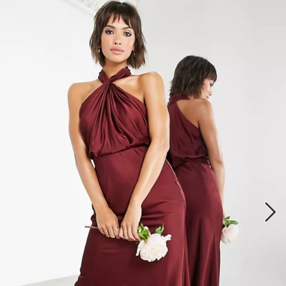 Satin Maxi Asos Halter Neck Dress Pink Dress ASOS LUXE Organza Ruched  Halter Neck Maxi Dress In Pink